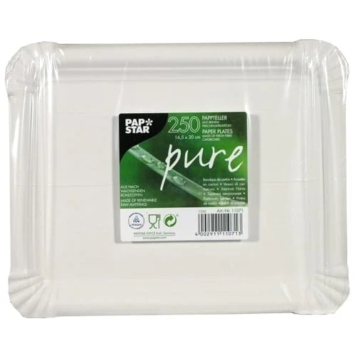 Papstar 250 Teller, Pappe pure eckig 16,5 cm x 20 cm weiss