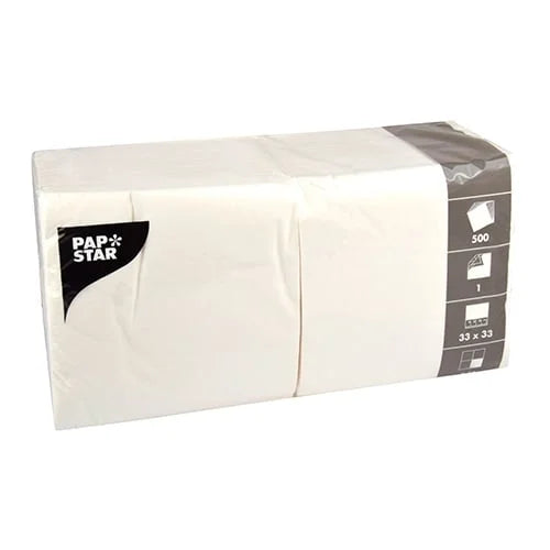 Papstar 500 serviettes, 1 pli, pliage 1/4 33 cm x 33 cm blanches