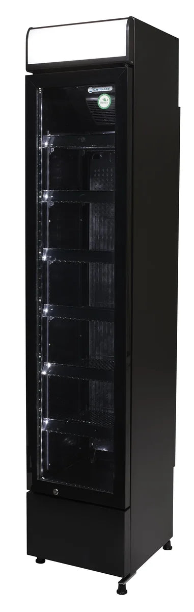 Gastro-Cool DC130 Getränkekühlschrank Slim ECO STAR 150 Liter schwarz/schwarz, LED, super sparmsam