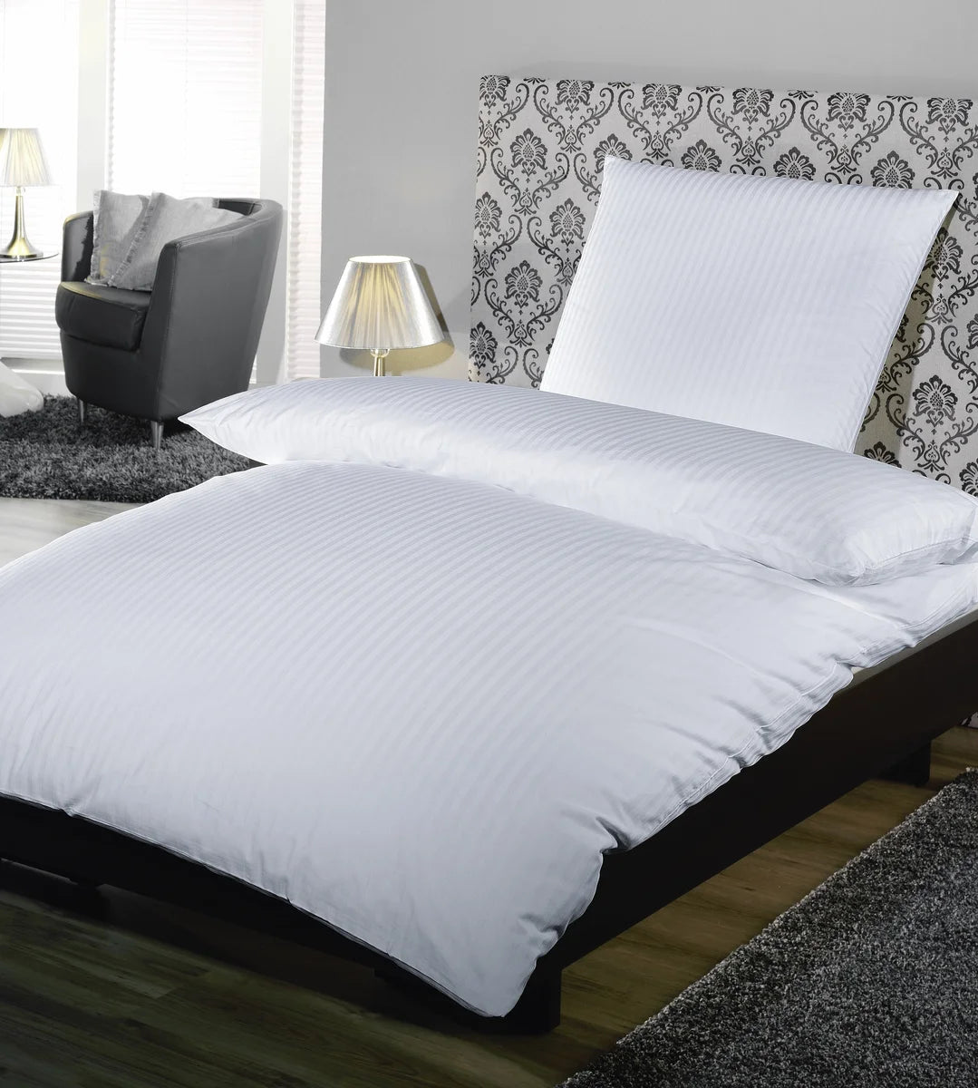 Housse de couette, satin fines rayures 10 mm - 140 x 210 cm + 30 cm FV hôtel