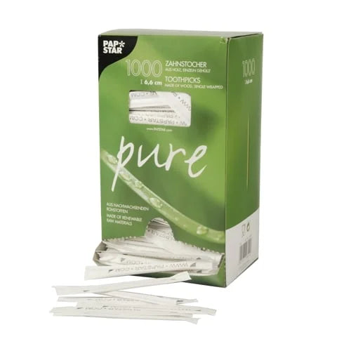 1000 cure-dents Papstar, bois emballé « pure », 6,5 cm