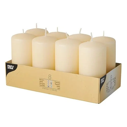Papstar 8 bougies à tige Ø 50 mm x H : 100 mm crème - 8 pces