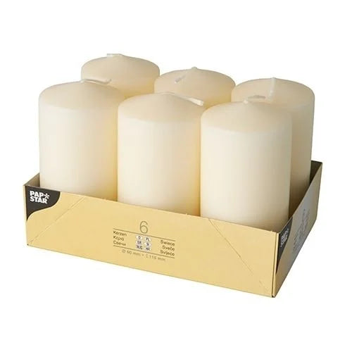 Papstar 6 Stumpenkerzen Ø 60 mm x H: 115 mm creme