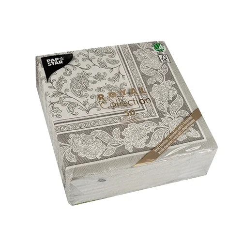 Papstar 50 serviettes ROYAL Collection pliage 1/4 40 cm x 40 cm gris Ornaments
