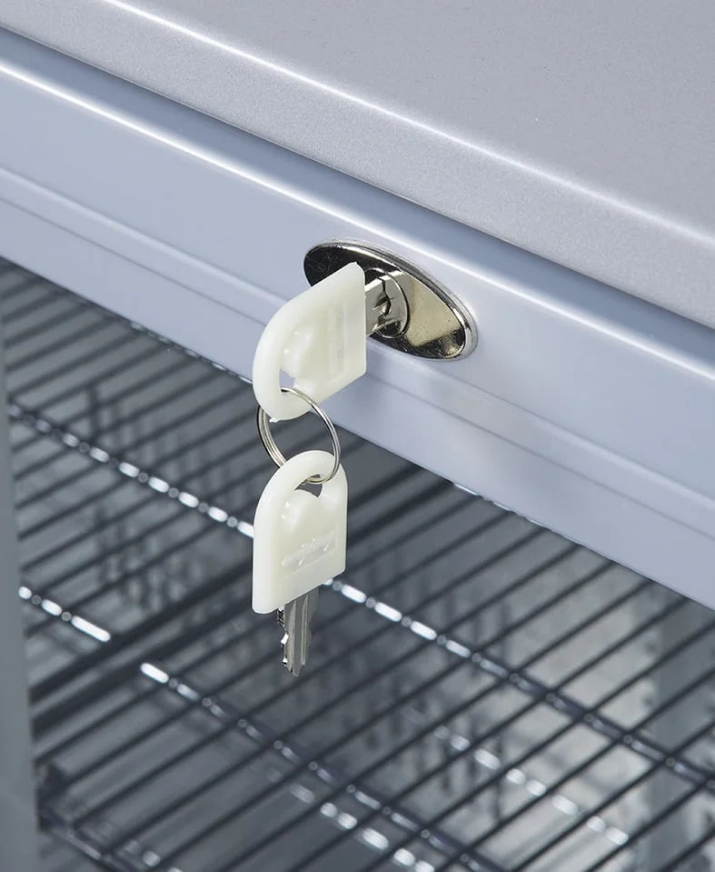 Réfrigérateur d'arrière de bar inox - 312 l - porte vitrée coulissante - froid ventilé - encastrable