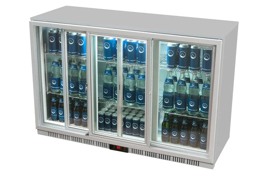 Réfrigérateur d'arrière de bar inox - 312 l - porte vitrée coulissante - froid ventilé - encastrable