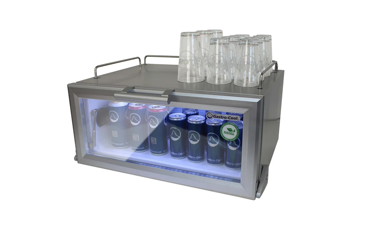 Réfrigérateur professionnel mini-bar argenté/blanc - 22 l - porte vitrée - froid statique 