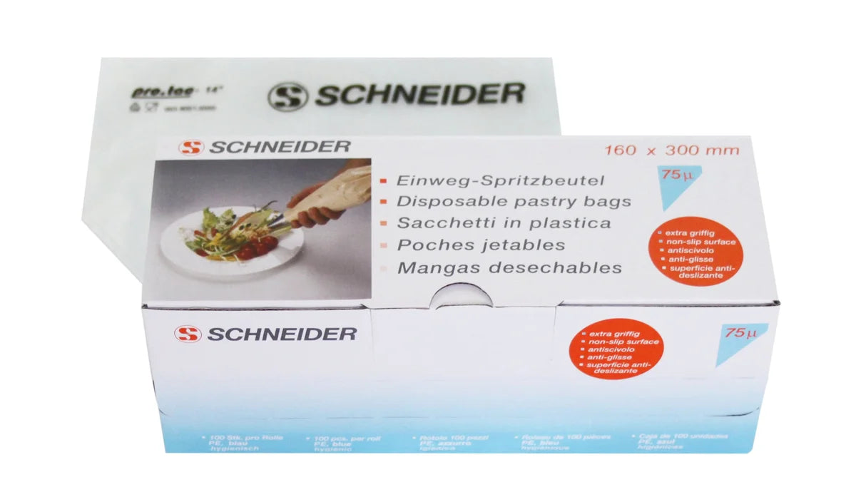 Schneider Poches à pâtisserie jetables 75 µ en rouleau bleu/transparent, 300 x 160 mm - Lot de 100