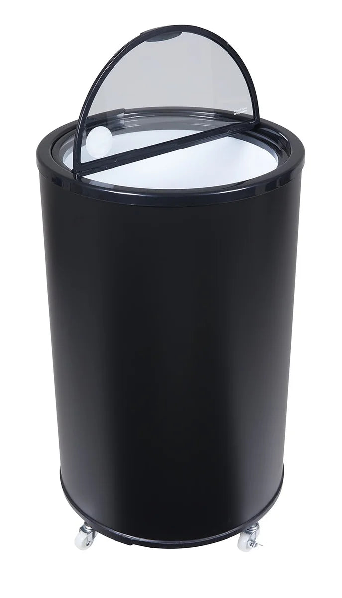 Gastro-Cool PT40 Party-Cooler / Kühltonne 40 Liter mit Glasdeckel schwarz, auf Rollen