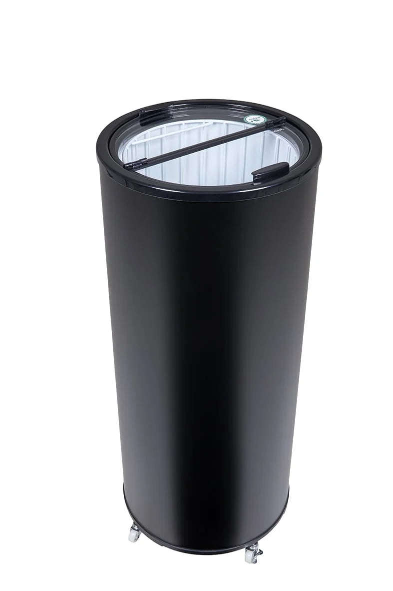 Gastro-Cool PT75 Party-Cooler / Kühltonne 73 Liter mit Glasdeckel schwarz, auf Rollen
