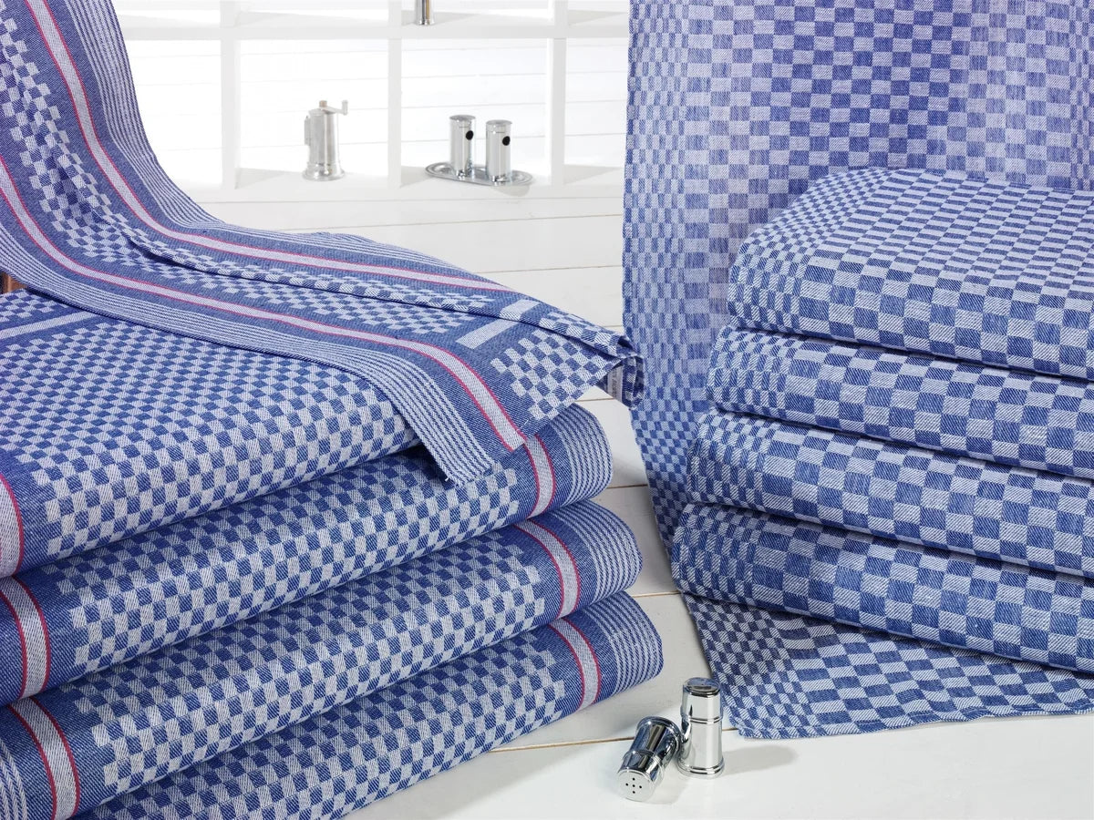 Grubentuch Halbleinen, blau-weiß kariert, 50 x 100 cm