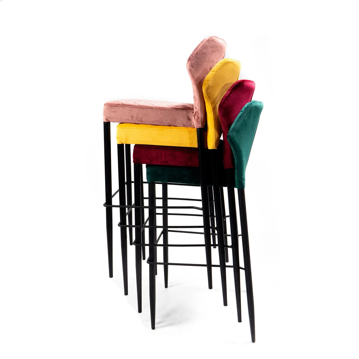 Feros Louis Tabouret de bar velours rembourré vert, ignifugé, 500 x 470 x 1050 mm