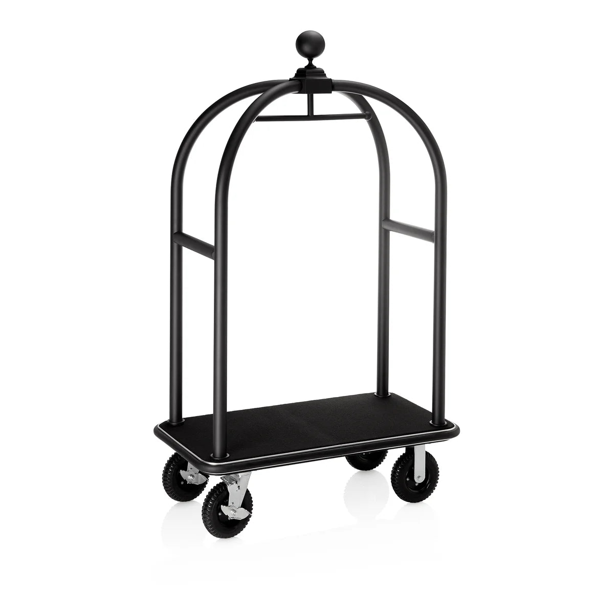 Chariot à bagages, 113 x 62 x 191 cm, noir, tapis noir, inox