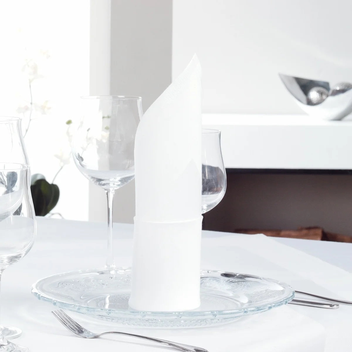 Serviette fil simple, 100 % coton, bord satin, 50x50cm