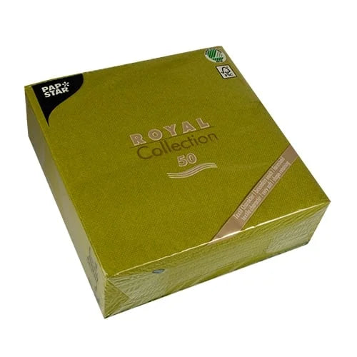 Papstar 50 serviettes ROYAL Collection pliage 1/4 40 cm x 40 cm vert olive