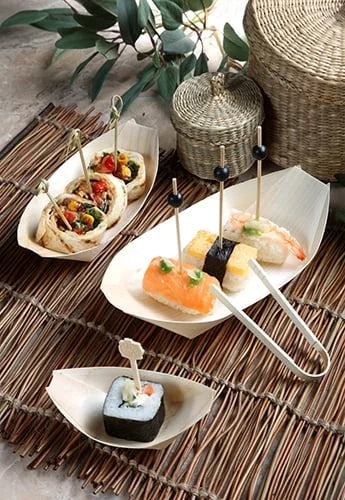 Bols amuse-gueule Papstar Pure M - « Navette » ; bois - 50 pièces 