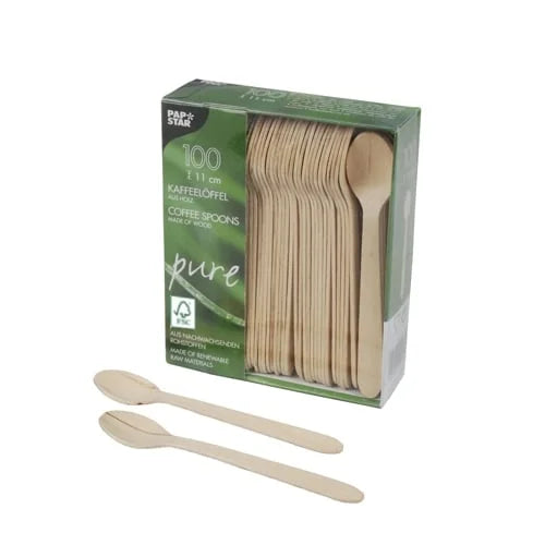 Papstar Pure Cuillères à café ; bois - 100 pces 11 cm