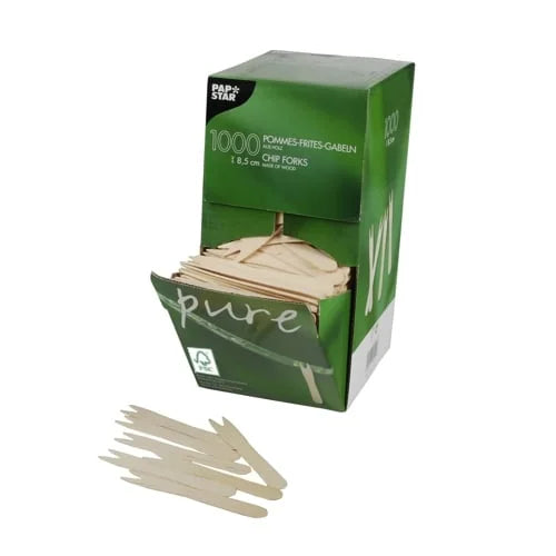 Papstar 1000 fourchettes à frites, bois « pure » 8,5 cm