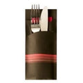 Papstar Bestecktasche Stripes - schwarz/orange inkl. farbiger Serviette
