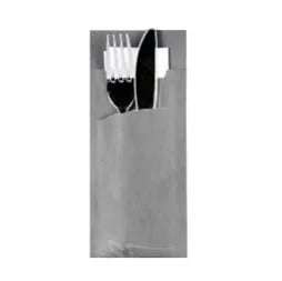 Papstar Pochette à couverts Stripes - gris avec serviette blanche incluse