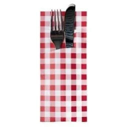 Papstar Pochette à couverts 5 cm rouge Vichy à carreaux