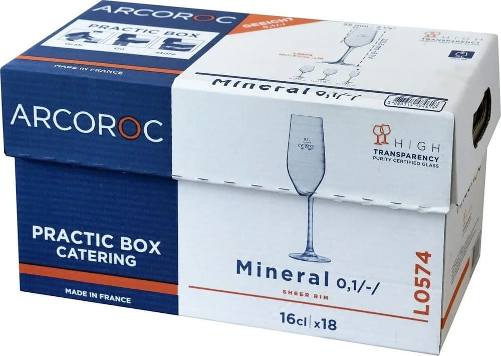 Arcoroc Mineral Sektglas 16 cl mit Füllstrich bei 0,1 l, 18er Catering-Box