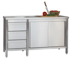 Edelstahl Arbeitsschrank Profi mit Schiebetüren und 3 Schubladen 1600x600x850 mm