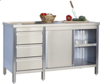 Edelstahl Arbeitsschrank Profi mit Schiebetüren und 3 Schubladen 1800 x 700 x 850 mm