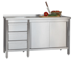 Edelstahl Arbeitsschrank Profi mit Schiebetüren - Aufkantung und 3 Schubladen 2000 x 700 x 850 mm