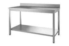 Table de travail en inox Eco 10x7 avec tablette inférieure et dosseret