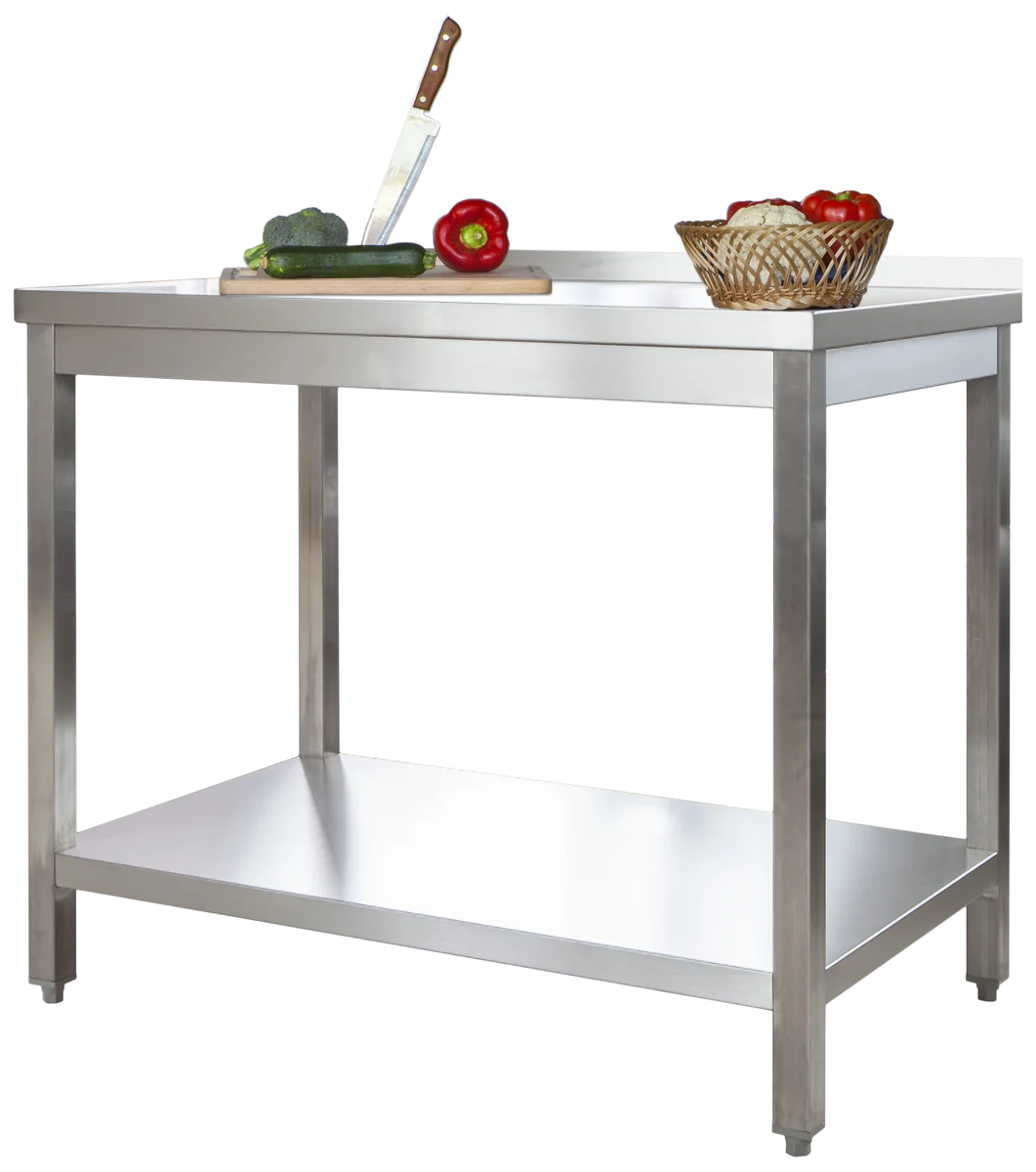 Edelstahl Arbeitstisch Profi 2000 x 600 mm - mit Grundboden und Aufkantung