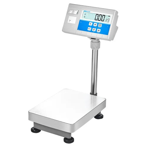 AE Adam Bodenwaage mit Hochanzeige und Einbaudrucker für Etiketten oder Barcodes 120 kg / Lesbarkeit 5 g