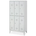 Stahl-Fächerschrank mit Füßen und Zylinderschloss, 6 Fächer, BxTxH 900x500x1850 mm