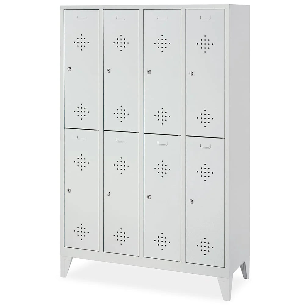 Stahl-Fächerschrank mit Füßen und Zylinderschloss, 8 Fächer, BxTxH 1190x500x1850 mm