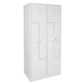 Vestiaire en Z avec socle et serrures à cylindre, 4 compartiments, LxPxH 800x500x1800 mm, gris clair