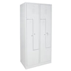 Vestiaire en Z avec socle et serrures à cylindre, 4 compartiments, LxPxH 800x500x1800 mm, gris clair