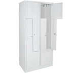 Vestiaire en Z avec socle et serrures à cylindre, 4 compartiments, LxPxH 800x500x1800 mm, gris clair