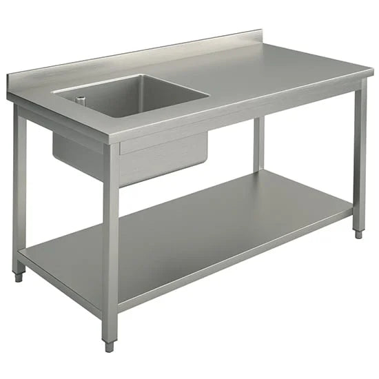 Mastro Arbeitstisch mit Becken links, mit Grundboden, mit Aufkantung, 1200x700 mm