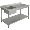 Mastro Table de travail avec bassin à gauche, avec fond de base, avec rebord, 2000x700 mm