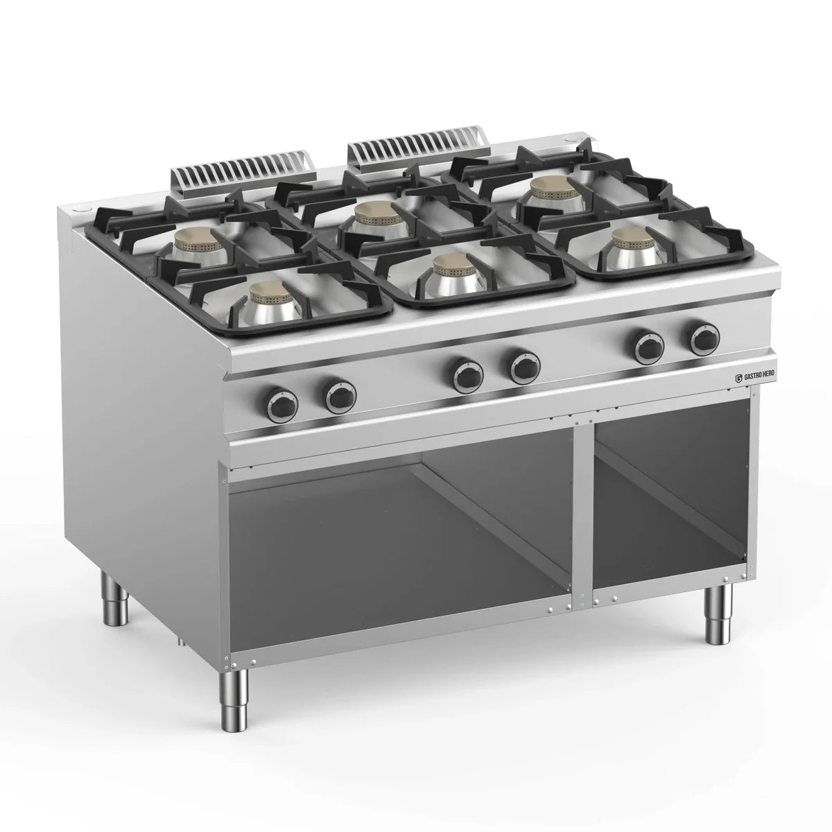 Cuisinière à gaz Série 900 - 120/90 avec soubassement ouvert - 6 feux - 33 kW