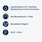 Geschirrspülmaschine ECO 50x50 cm Korbmaß, mit Reiniger- & Klarspüldosierer, mit Ablaufpumpe & Enthärter, Made in Europe, 230 Volt