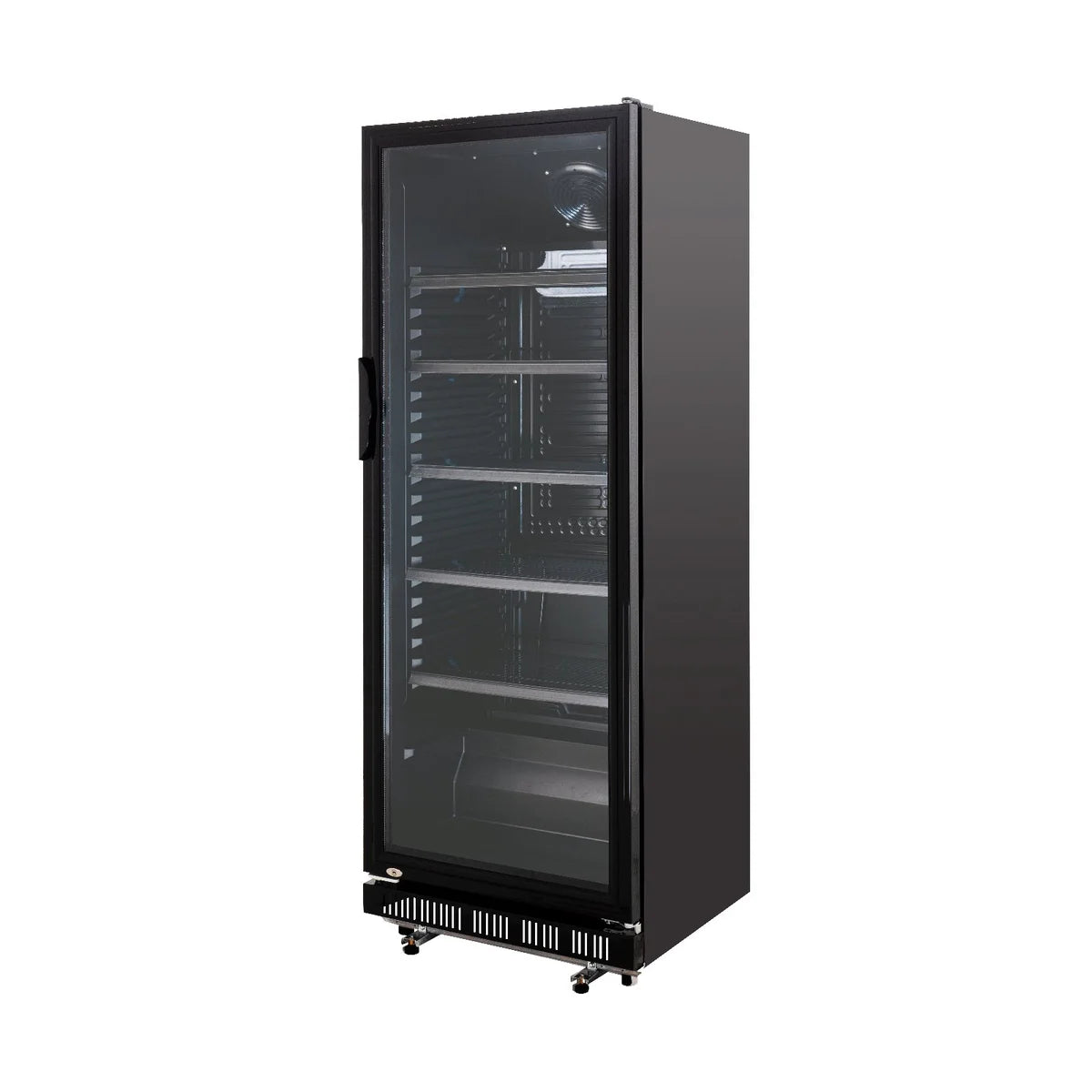 Getränkekühlschrank GK-360BB, 360 Liter Kühlraumvolumen, 4 verstellbare Einlegeböden, Innenbeleuchtung, Abschließbar, Schwarz