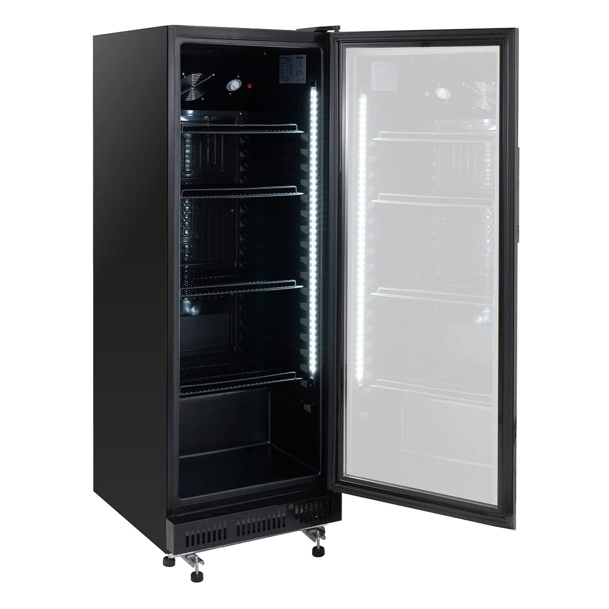 Getränkekühlschrank GKS-230, 230 Liter Kühlraumvolumen, 4 verstellbare Einlegeböden, Innenbeleuchtung, Abschließbar, Schwarz
