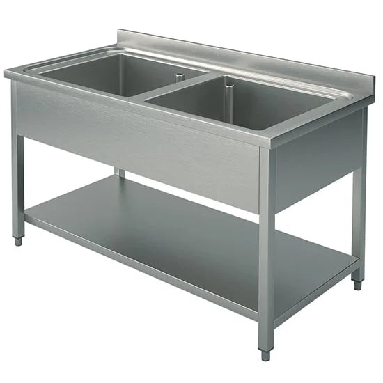 Mastro Evier, 2 cuves, sur pieds, avec fond, 1400x700 mm