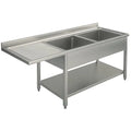 Mastro Evier avec fond pour lave-vaisselle encastrable, 2 cuves à droite, 1600x700 mm