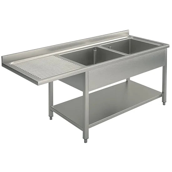 Mastro Evier avec fond pour lave-vaisselle encastrable, 2 cuves à droite, 1600x700 mm