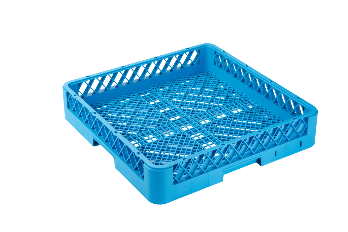 Spülkorb 500x500 mm ohne Aufteilung für Besteck, feinmaschig, blau