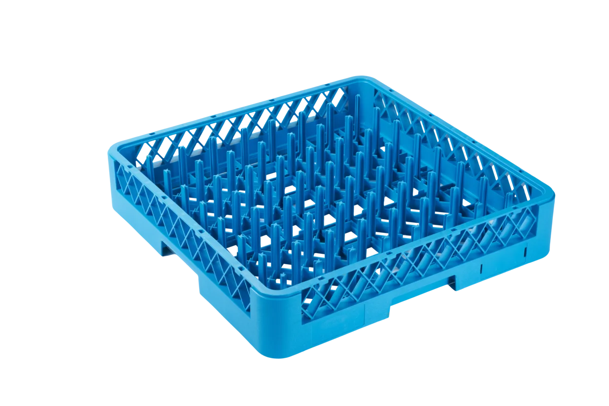 Spülkorb 500x500 mm mit hohen Fingern für Teller & Bleche, blau