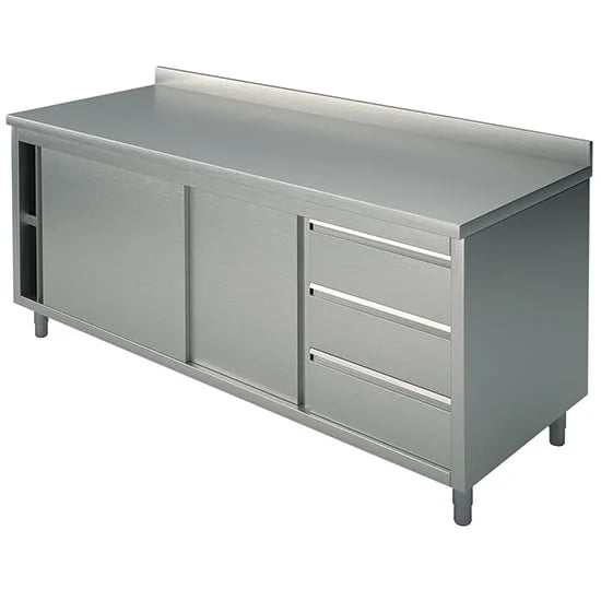 Mastro Armoire de travail neutre avec bloc-tiroirs intégré à droite, avec rebord, 2000x700 mm