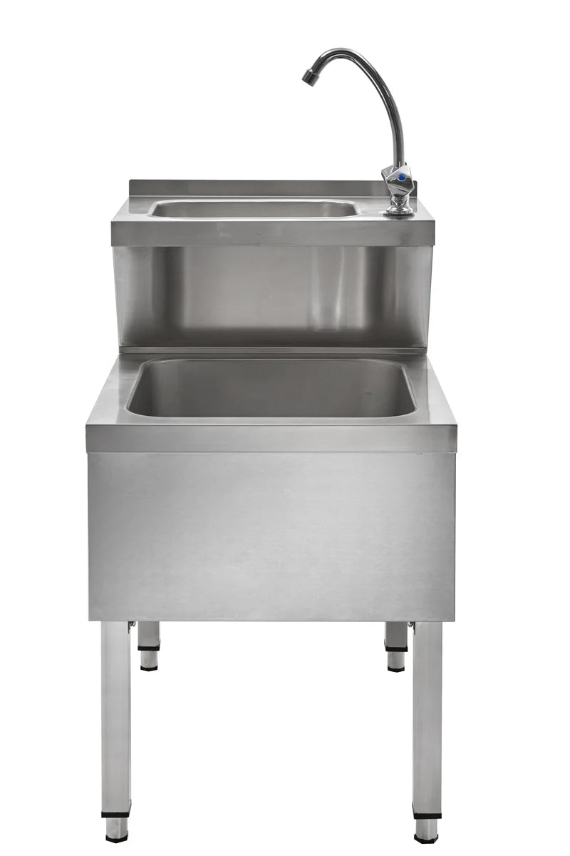 Handwasch-Ausgussbeckenkombination Basic 2, Kalt- und Warmwasserhahn